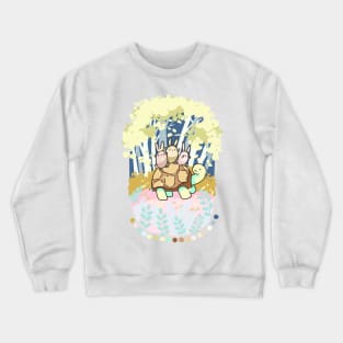 Three cute bunnies and turtle Crewneck Sweatshirt